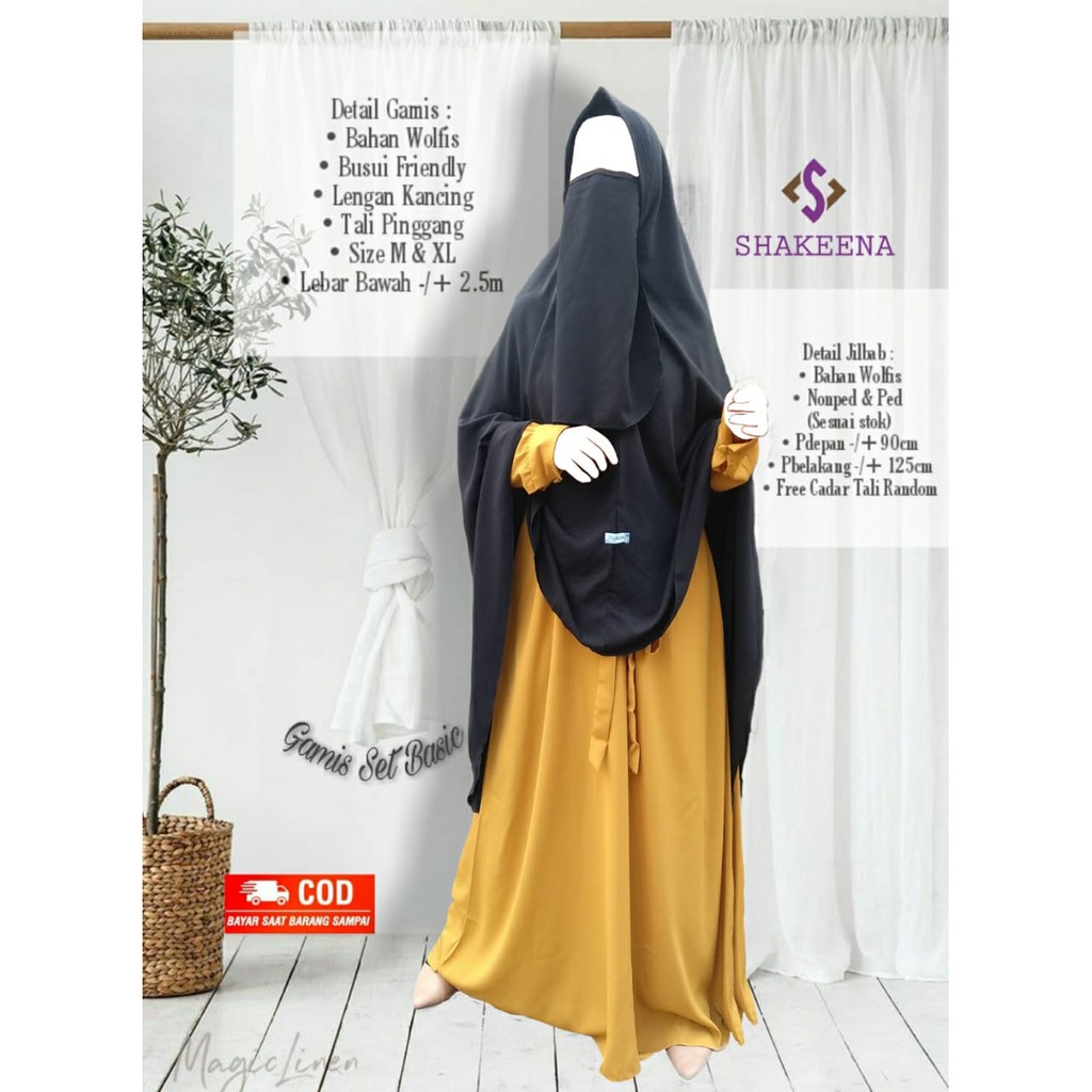 Gamis set basic syari wolfis murah - Set gamis wolfis polos