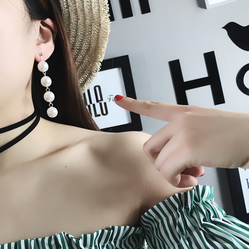 Anting Temperamen Korea liar yang sederhana berlebihan anting-anting panjang rumbai mutiara besar