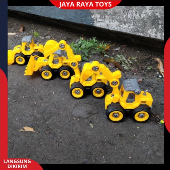 Mainan Edukasi Anak | Mobil Bongkar  Model Truk konstruksi Lengkap Isi 4 Bonus Obeng 1SET 4PCS KGP-10