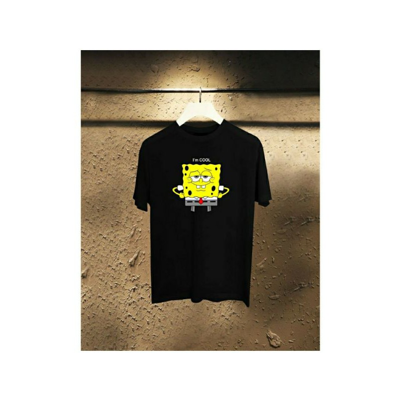 Fourfashion Kaos Pria Kaos Distro SPONGEBOOB I AM COOL Black FN216