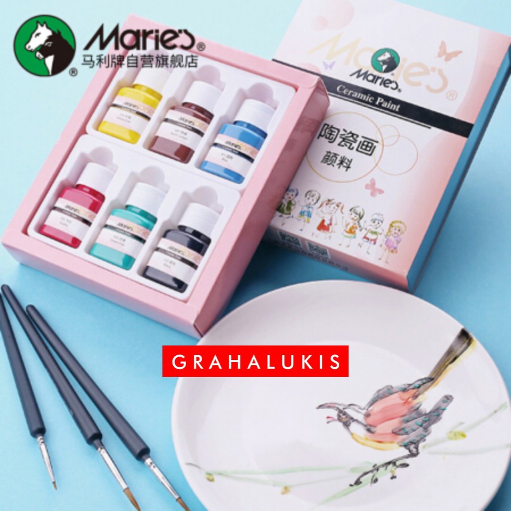 Maries Ceramic Paint Set 6 Cat  Keramik  Shopee Indonesia