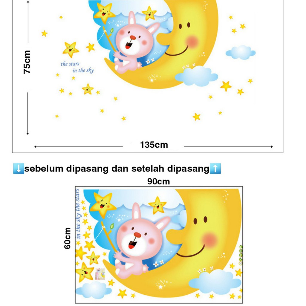 RELIZA WALLSTICKER BULAN SABIT AWAN SMILE ANAK KIDS NICE DREAM ANGKASA BINTANG BIRU KUNING SKY STARS