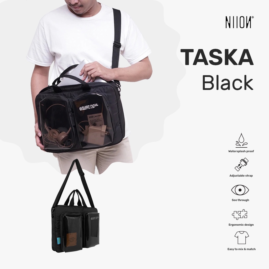 Niion Taska Black Sling Bag / Tas Jinjing  Laptop 15inch Wanita Pria