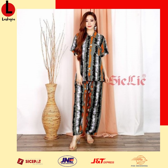 Piyama baju tidur rayon tangan pendek wanita dewasa motif abstrak elegan kekinian Sie Lie