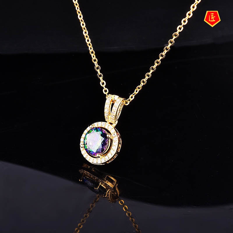 [Ready Stock]2 Karat Colorful Crystals Necklace Women's Simple Fashion All-Matching