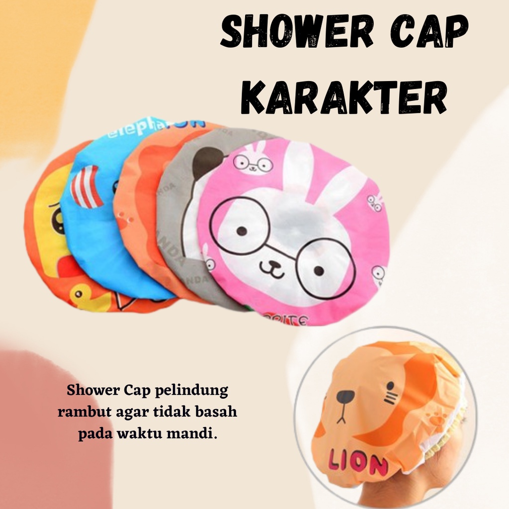 HARGA PROMO!!! TOPI KERAMAS KARAKTER / PELINDUNG RAMBUT ANTI BASAH / FUNSTORE SHOWER CAP KARAKTER