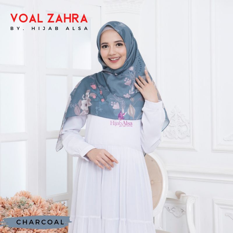 Hijab Voal Scraft Digital Printing Premium Size Syari 140x140cm Zahra Series Charcoal by Hijab Alsa