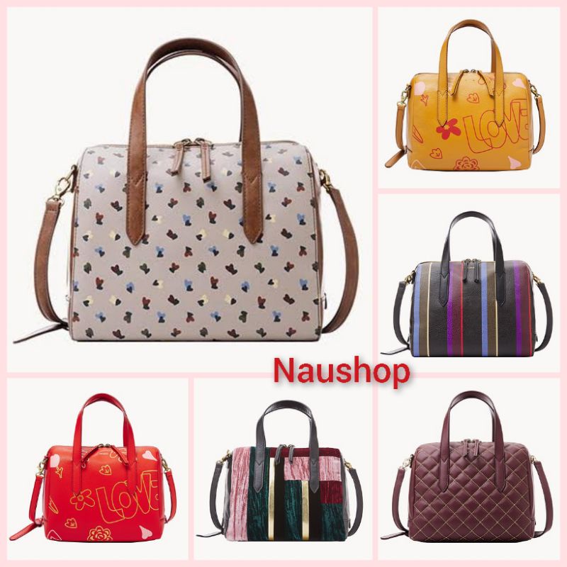 Fossil Sydney Satchel Neutral Natural Yellow Red Love Purple Wine Bright Patchwork Stripe