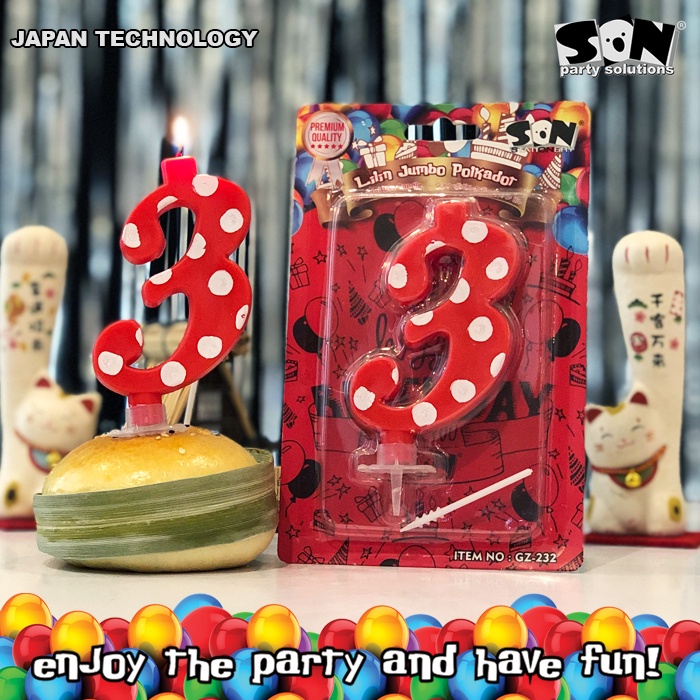 SON LILIN ANGKA JUMBO POLKADOT (GZ-232) / LILIN ULANG TAHUN / LILIN ULTAH / LILIN PAPPERMINT / LILIN
