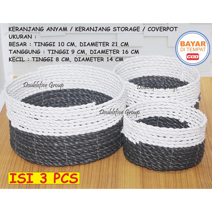 Hiasan Keranjang Anyam, Cover Pot Anyaman isi 3. Seagrass Basket (size 10,9,8)