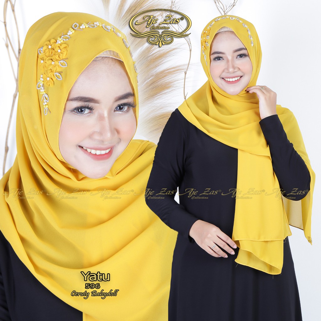 AJE ZAS - Pashmina Payet Tangan Kode YATU Dagu Karet 165x65cm Bahan Ceruti BabyDoll
