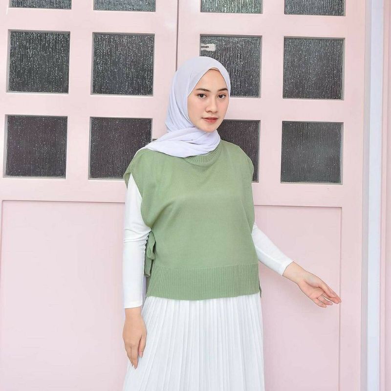 Rompi vest/Rompi Tali Rajut Wanita Polos Crew neck vest Knit Outher