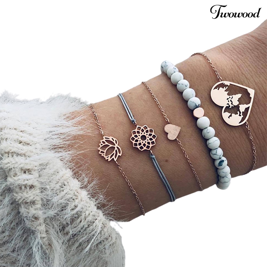 5pcs Gelang Wanita Model Hollow Out Lotus Adjustable Untuk Pesta