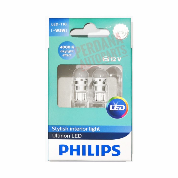 T10 PHILIPS LED Vision 6000K (Lampu Senja Mobil) - Daylight 4000K