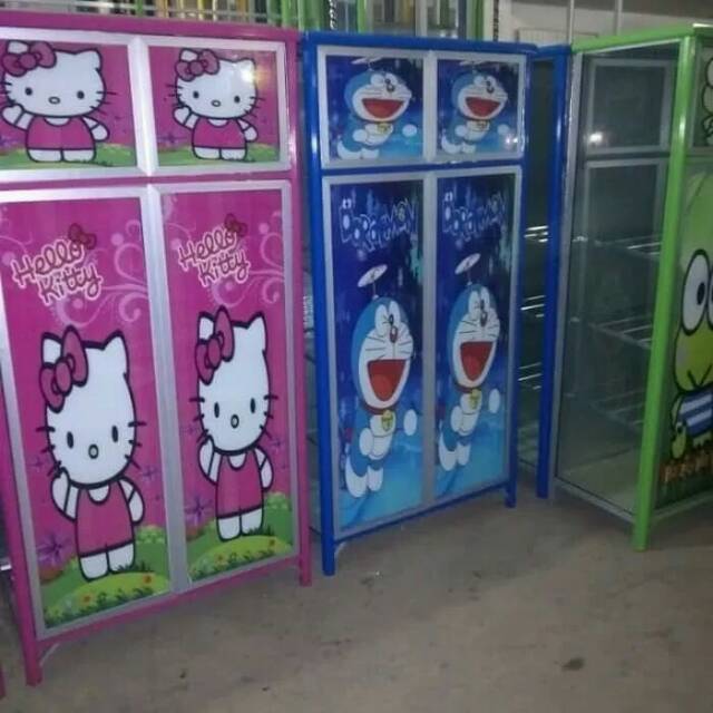 Rak Sepatu Sandal Lemari Alumunium Kaca Sablon Motif Kartun