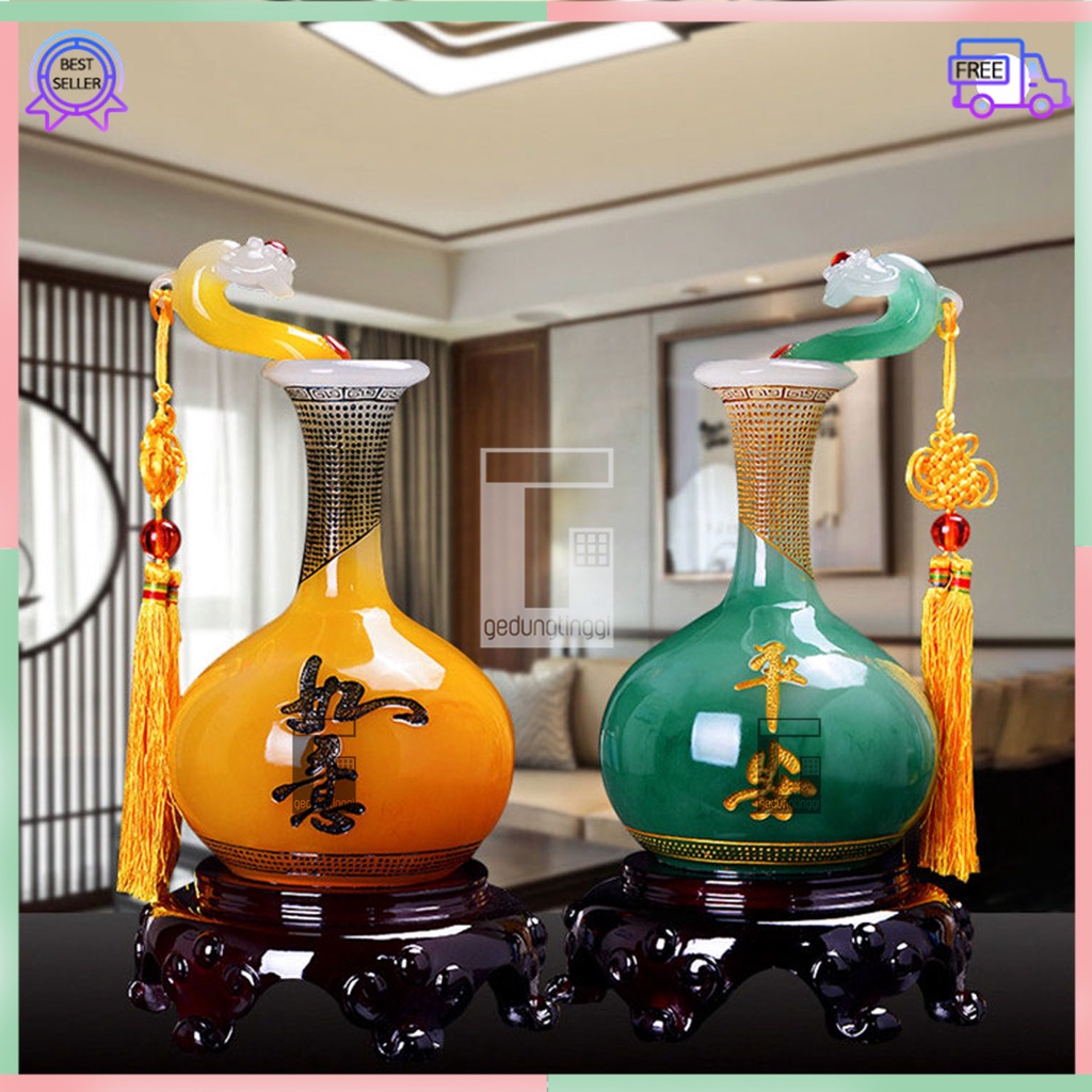 Pajangan Hiasan Patung Imlek Labu Holo Hulu Wu Lou Wulou Pumpkin Gantungan Tassel Matra Mantra Hoki Fengshui Hongshui Rejeki Keberuntungan Botol Gourd Kendi Asli Original Mengusir Pengusir Roh Jahat Rumah Cina Ukuran Besar Sedang Kecil Small Medium Big