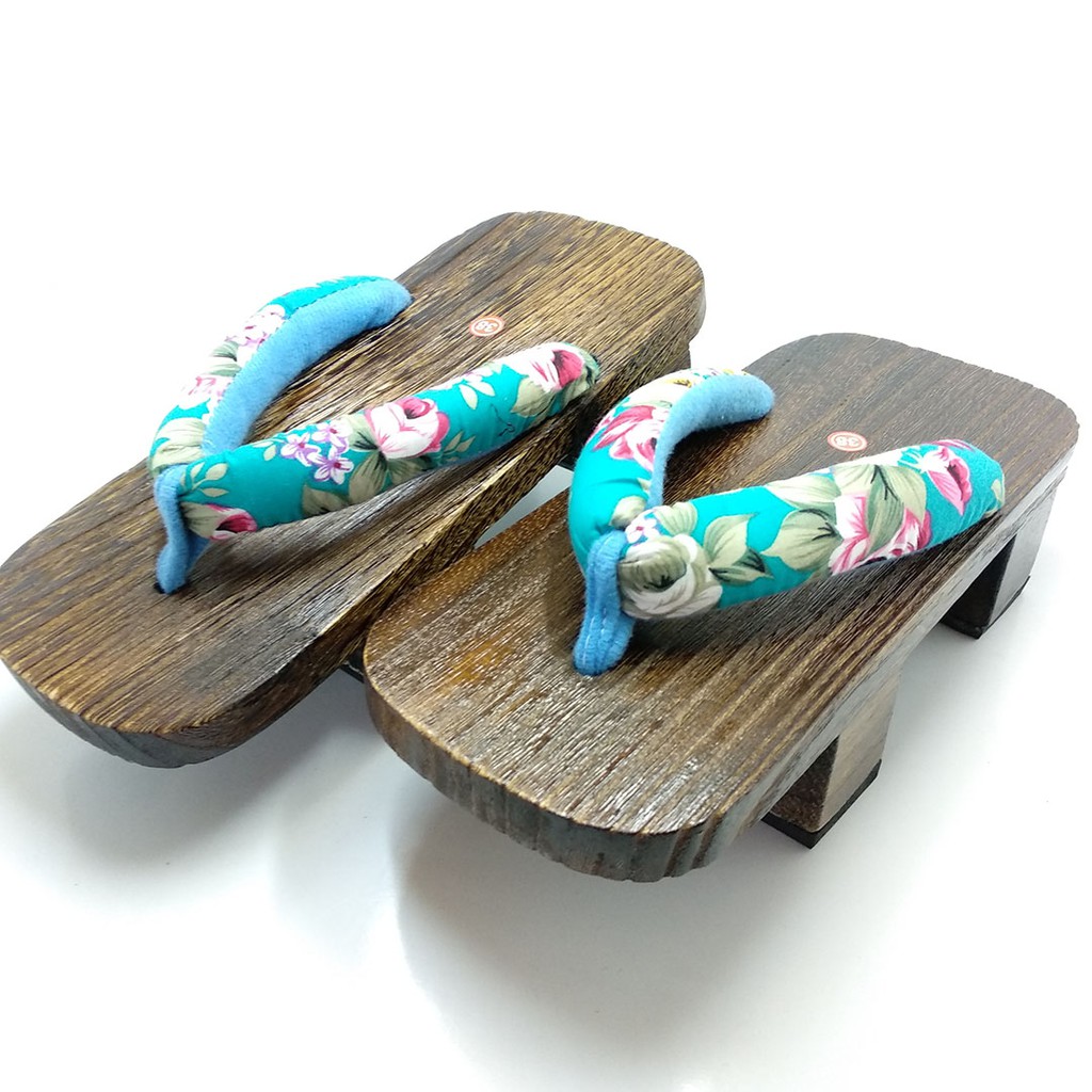 Geta Two Teeth Coklat (Tradisional) : Turquoise Flower Strap