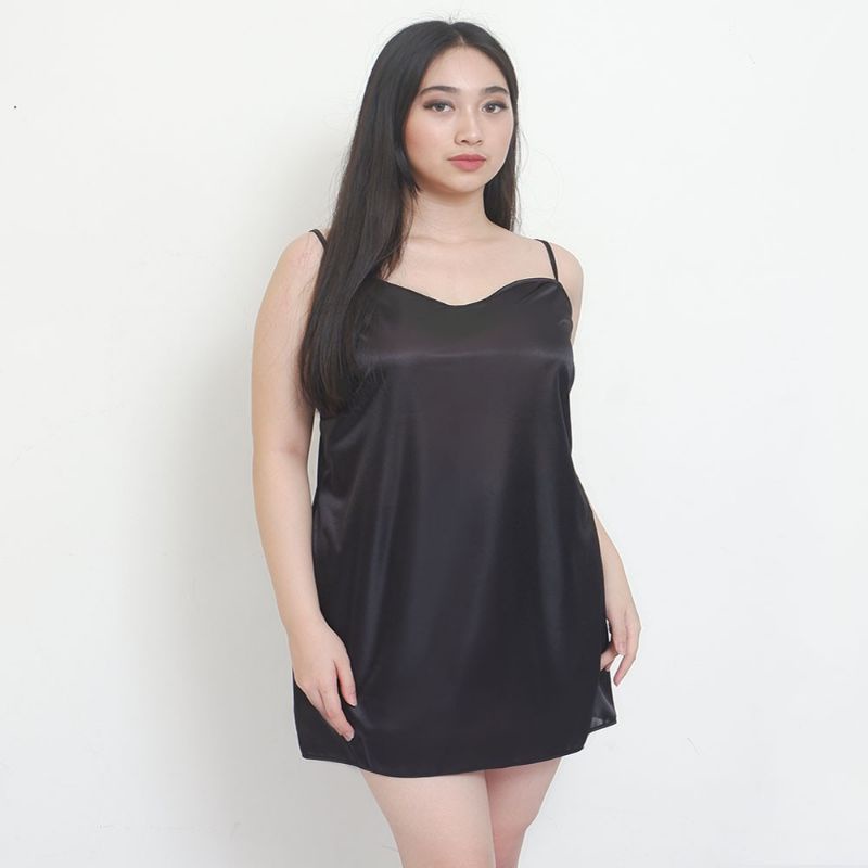 Daster wanita tanktop pendek satin bigsize jumbo hitam 1570BDR_XL