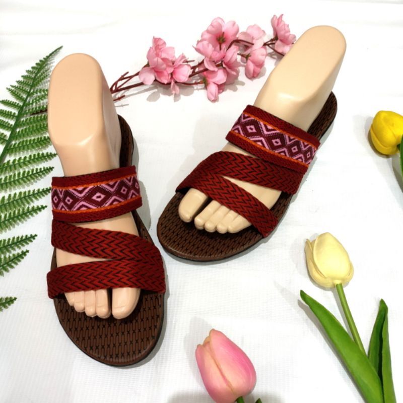 Sandal wanita murah ban 3 batik ( Felonie SD 01 batik ) Turki rajut terbaru