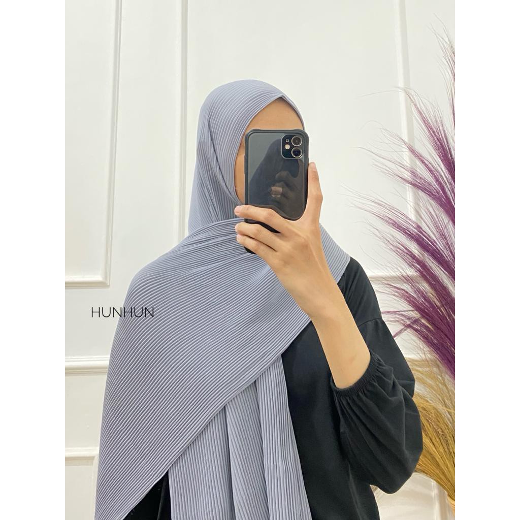 (Full Plisket Ceruty) Pashmina Pasmina Plisket Lidi Premium/ Fatin Jilbab Pasmina-FULL CERUTY (B) ABU
