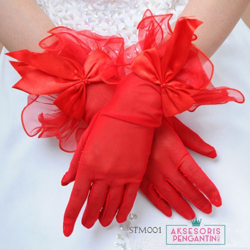 [STOK TERBATAS] SARUNG TANGAN RENDA WEDDING GLOVES MERAH AKSESORIS PENGANTIN STM001