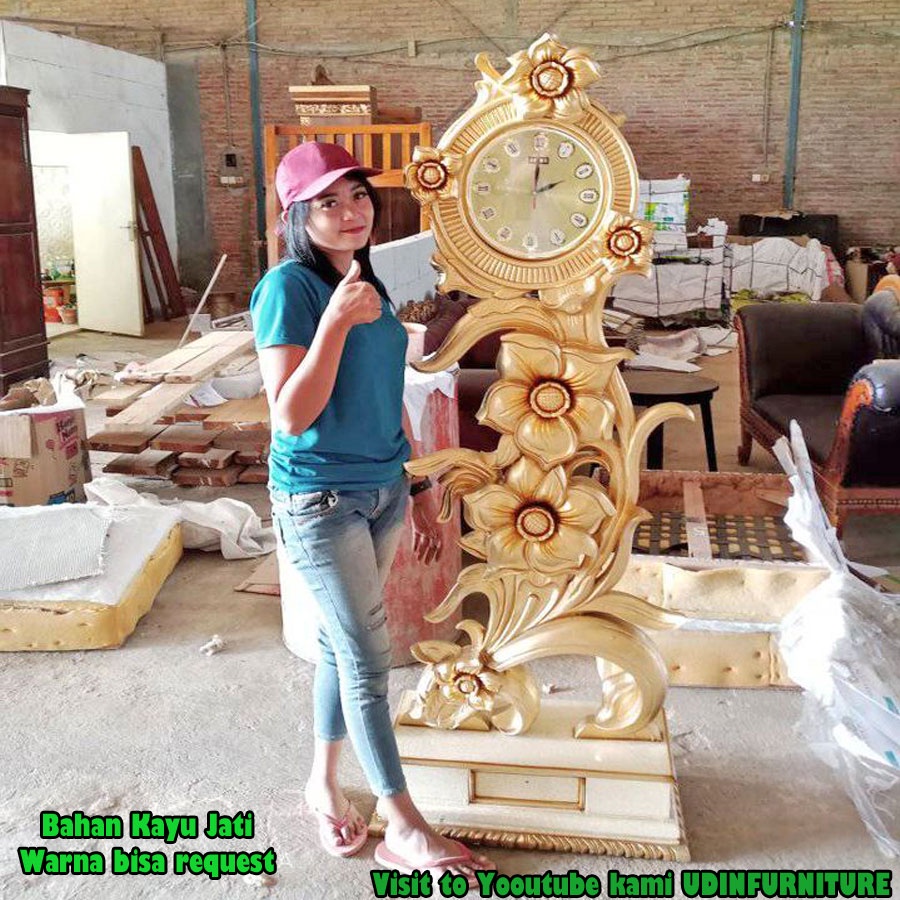 Jam Dinding hias kayu jati asli berdiri ukiran motif jepara