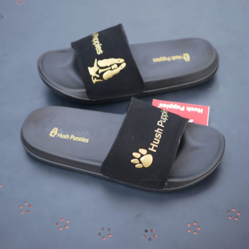 SANDAL HUSH PUPPIES VARSITY BLACK GOLD ORIGINAL MADE IN_INDONESIA