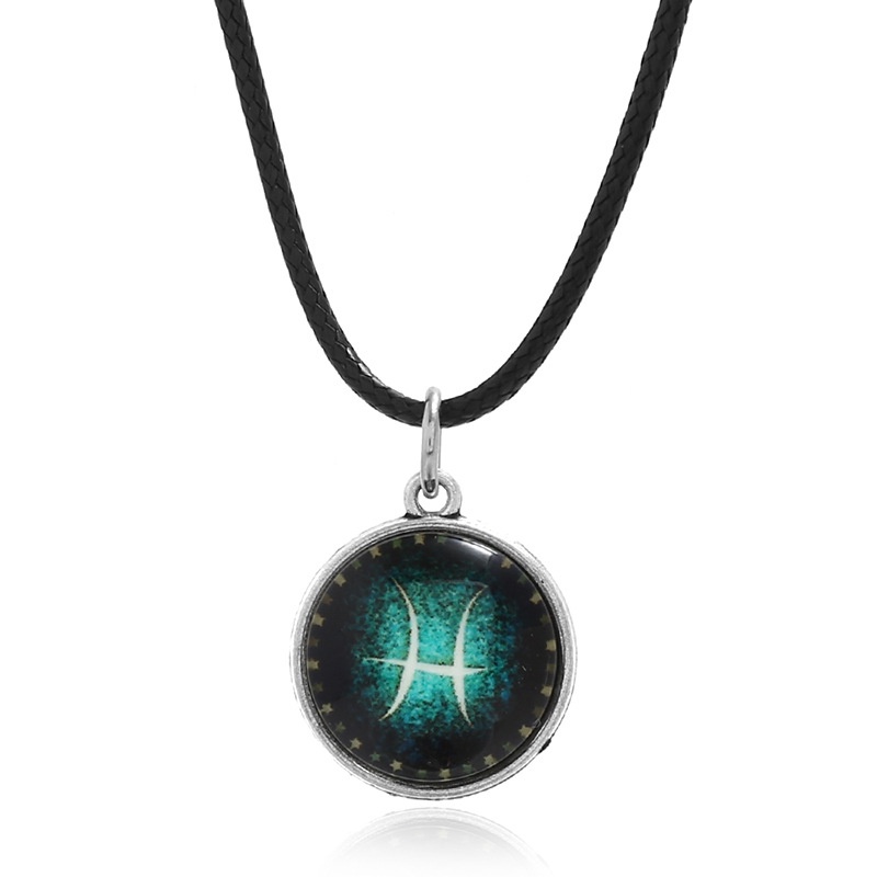 2022 Kalung Rantai Dengan Liontin Bulat Motif 12 Zodiak Luminous Untuk Pria / Wanita / Pasangan