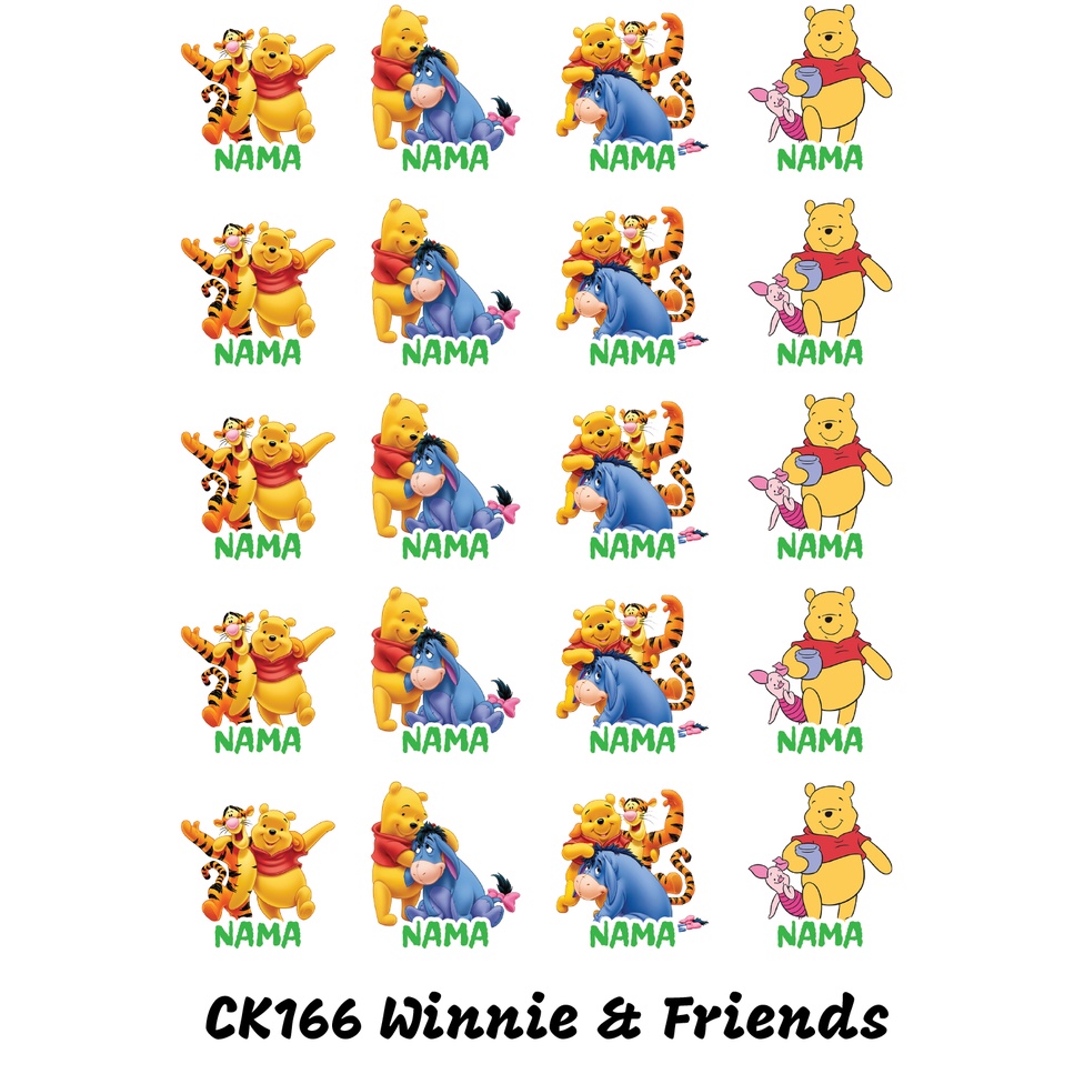 

Sticker Nama Cutting Label Waterproof Tahan Air Winnie & Friends CK166