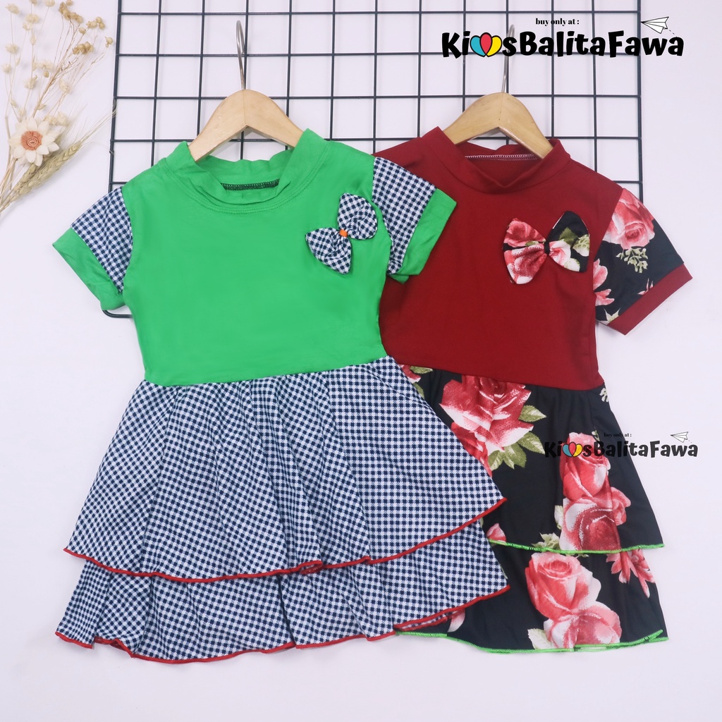 Dress Emma Lengan Size 3-4 Tahun / Dres Anak Perempuan Lengan Pita Baju Harian Pesta Fashion Kids