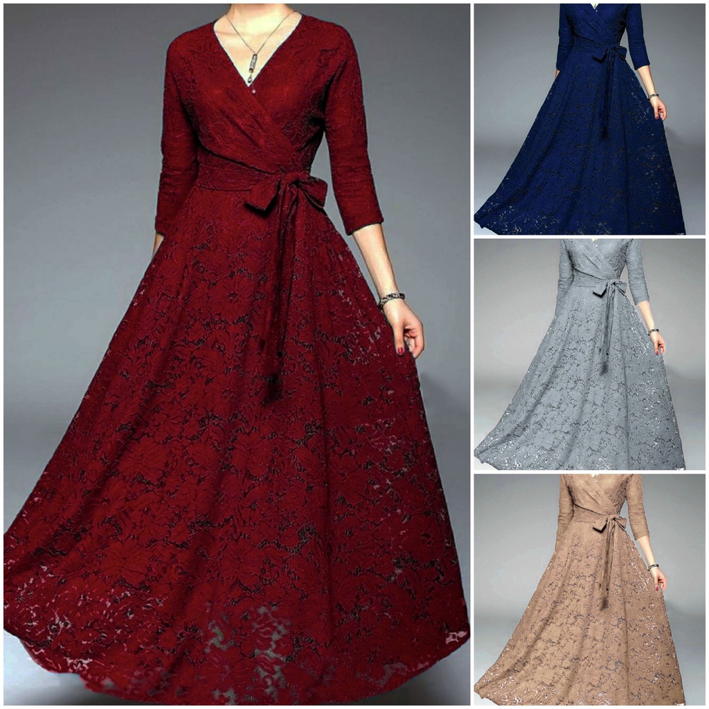 Maxi dress natal wanita Dress natal wanita brukat MX ICHA fashion natal pesta party dress kekinian t