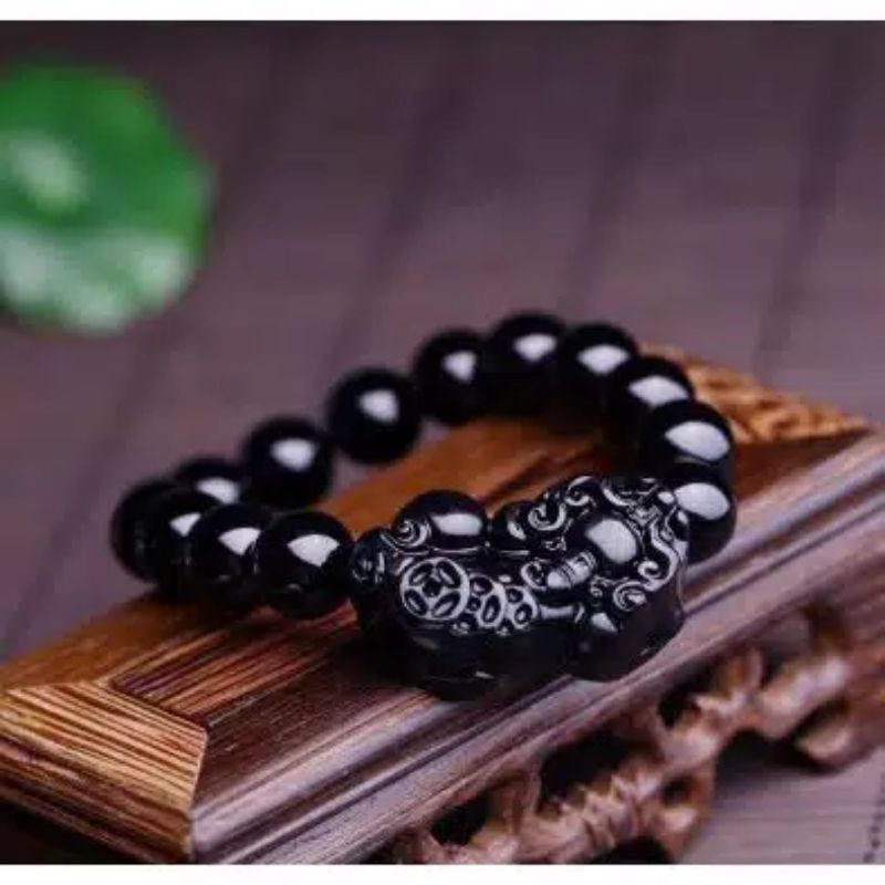 COD✅ Gelang Batu Giok Hitam Pixiu Gelang Keberuntungan 10mm