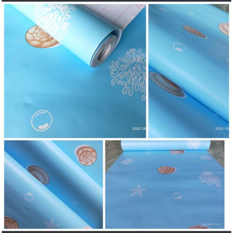 WALLPAPER STIKER DINDING BIRU SEAFOOD