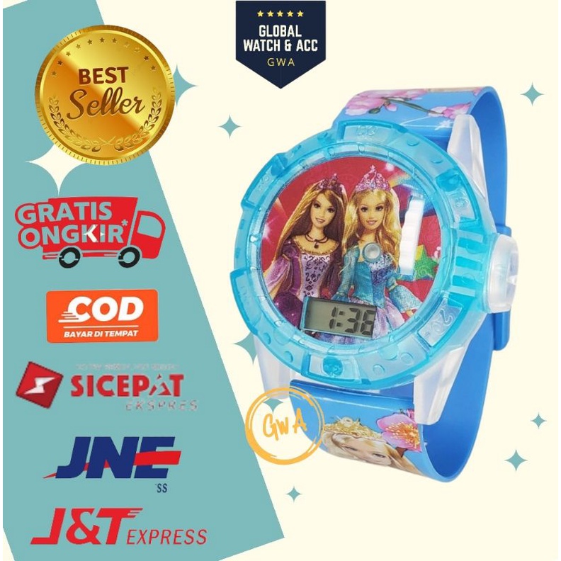 Jam Tangan anak laser musik karakter Barbie