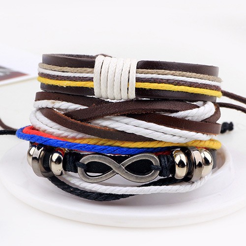 LRC Gelang Tangan Retro Multi-color Metal 8 Shape Decorated Hand-woven Multilayer Bracelet