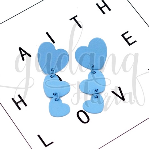 Anting Stud Blue Hearts Earrings Motif Hati Biru Simple GH 203379