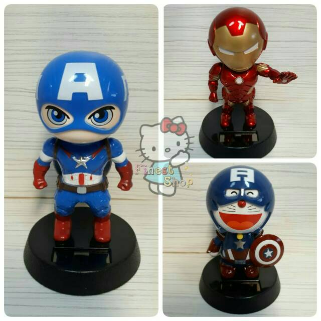 Boneka Pajangan Dashboard Solar Gard Karakter Iron Man, Doraemon, Captain America