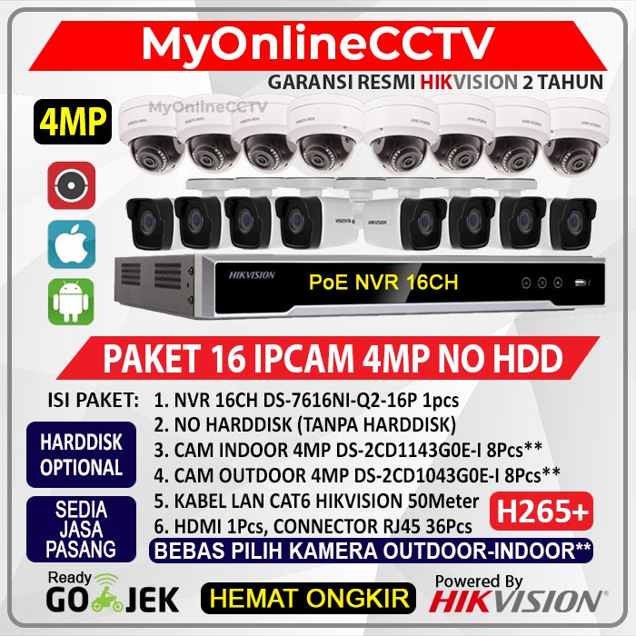 PAKET IP CAMERA HIKVISION 16 CHANNEL 4MP