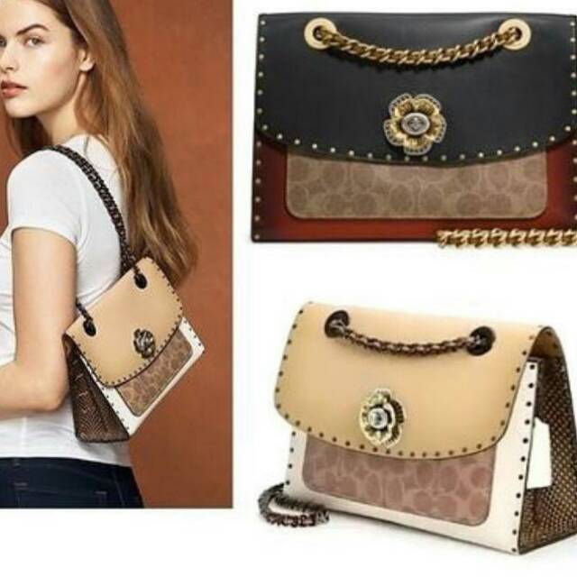 Coach selena bond Parker With Border Rivets and Snakeskin selempang bag tas crossbody ORI ORIGINAL