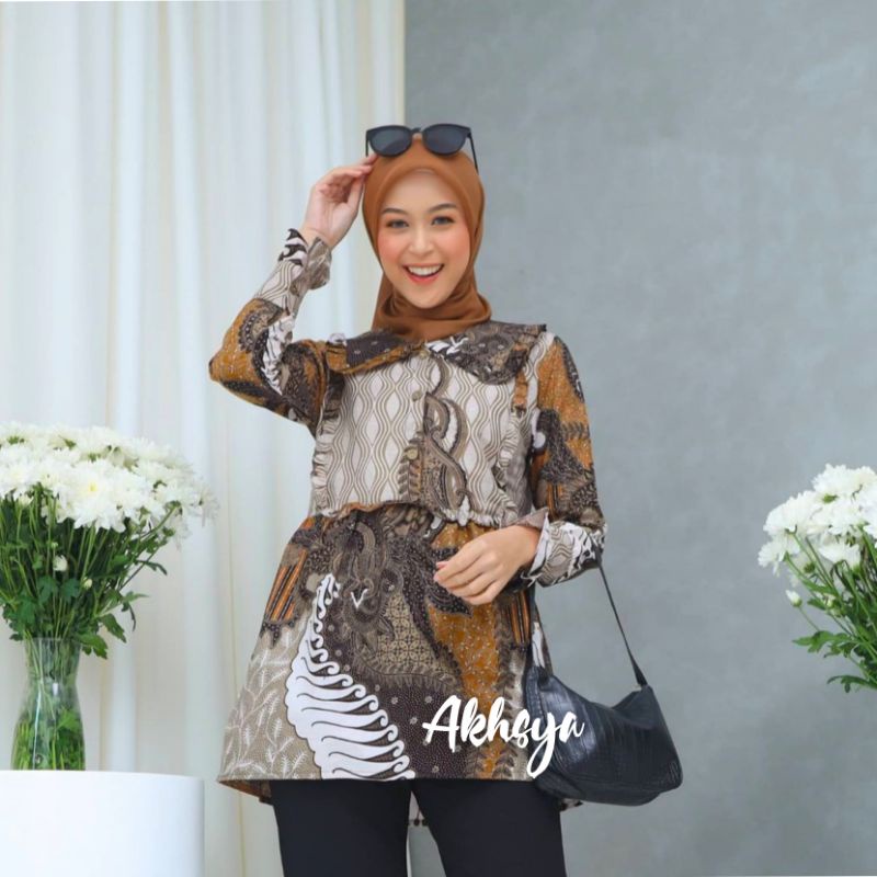 Baju Batik Wanita Blouse Kombinasi Batik Terbaru Motif Widodari Best Seller