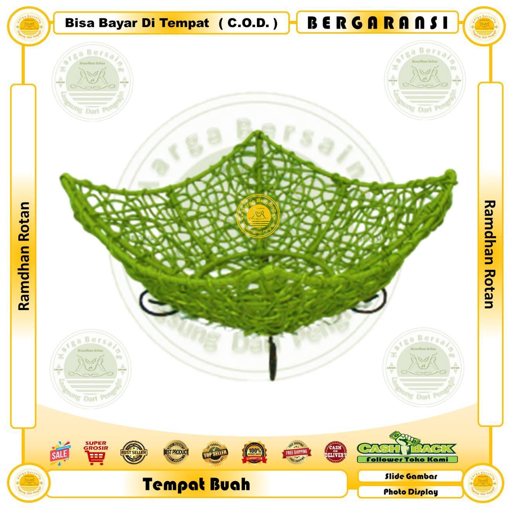Tempat Buah Kerangka Besi Lilitan Rotan Sintetis / Keranjang Bunga Plastik / Ramdhan Rotan / Kranjan