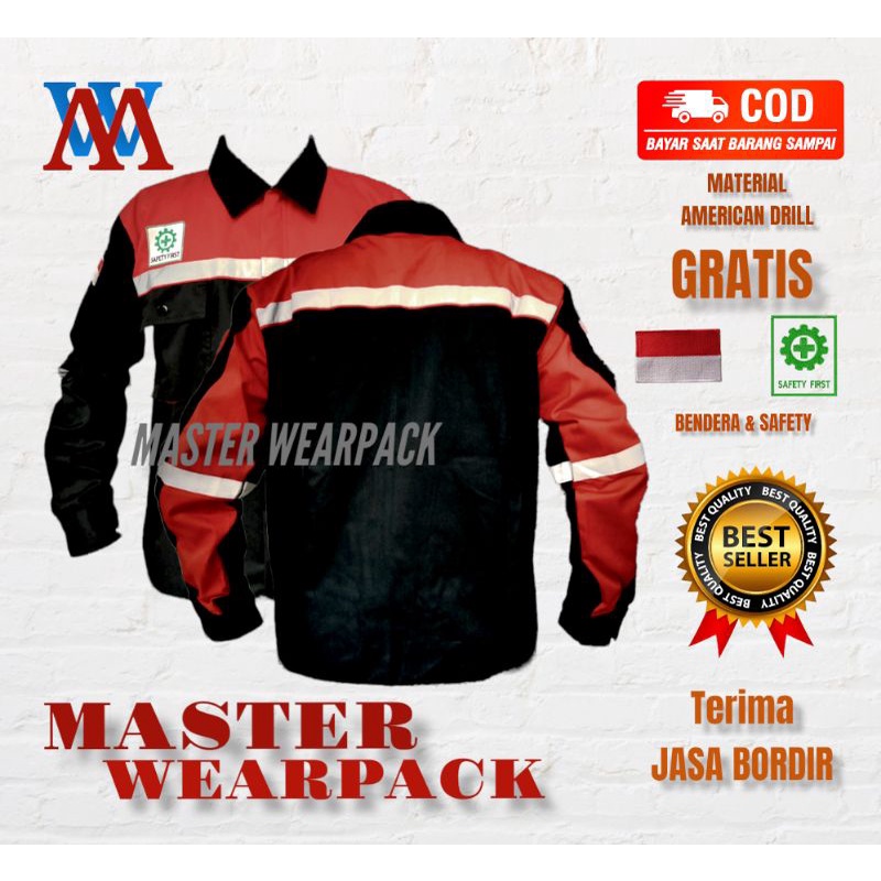Wearpack Atasan/Kemeja safety/Baju safety warna HITAM-MERAH MAROON