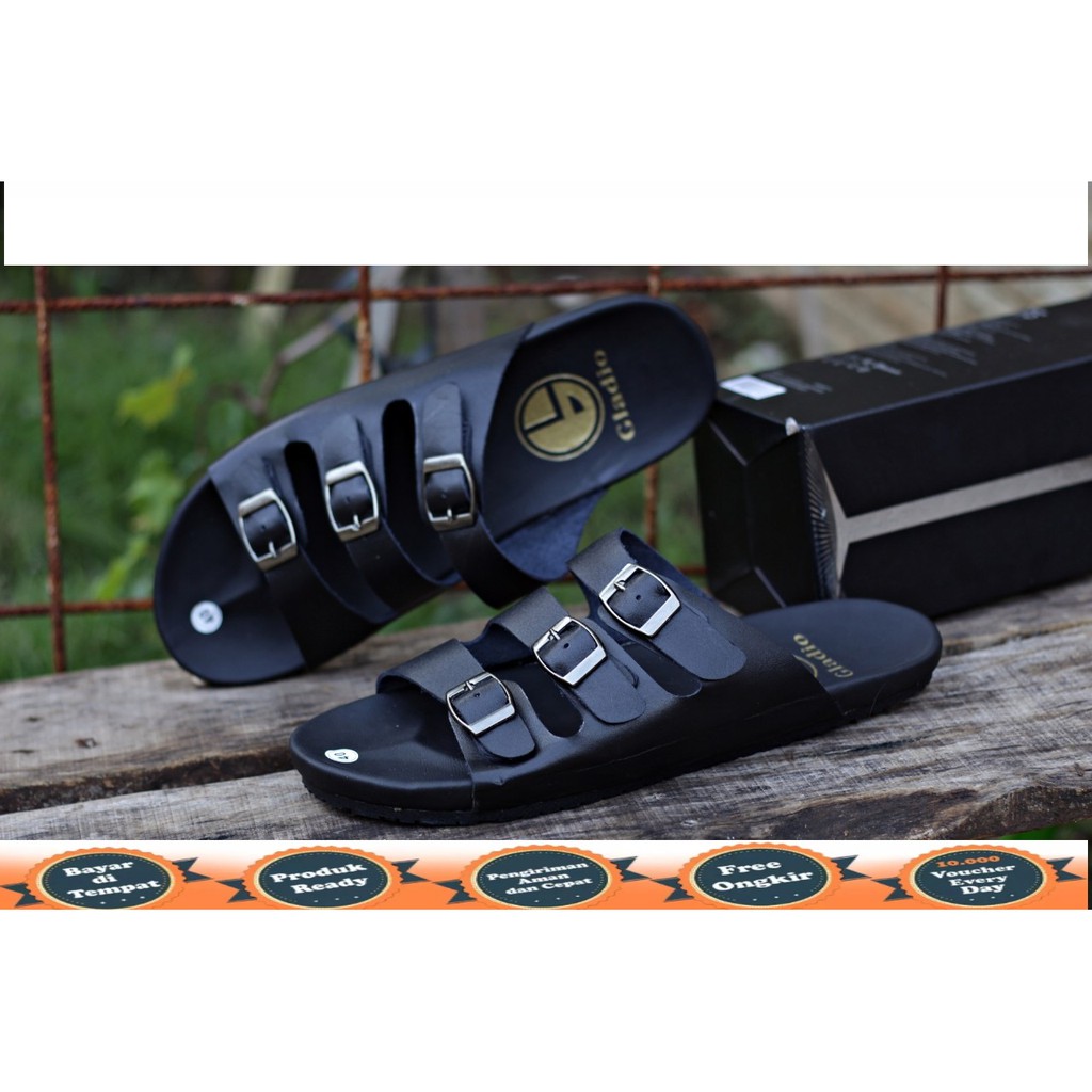 Sandal Sendal Slop Kondangan Pesta Kulit Slide Slip On Kekinian Casual Pria Murah Cowok Gladio R2