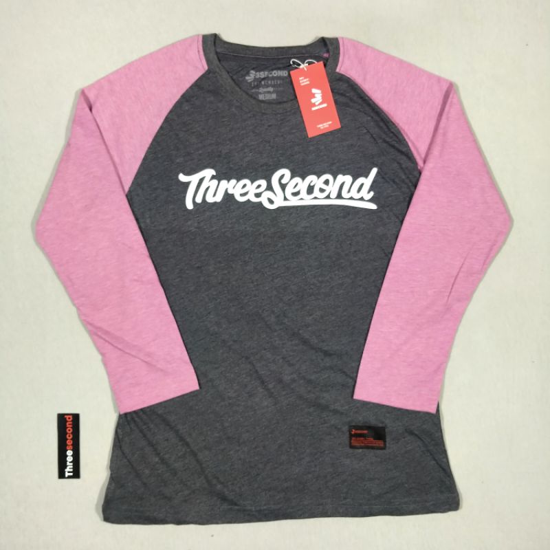 Baju Kaos 3second Lengan Panjang Cewek Atasan Wanita Hijab Tshirt Raglan Reglan Distro Size M L XL