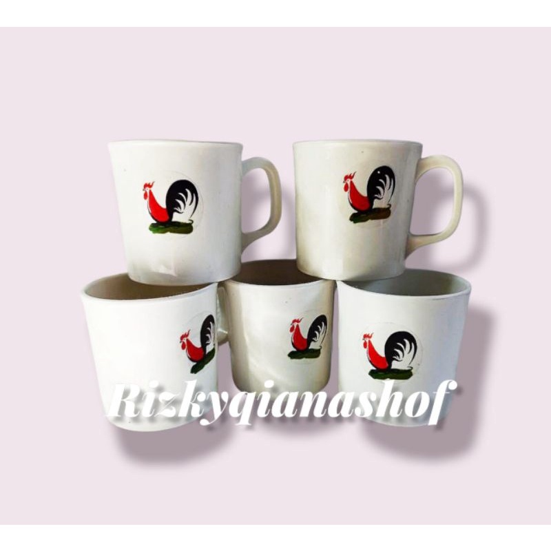 6 Pics Mug Gelas Cangkir Plastik Ayam Jago Plastik Wadah Minum 310 ml Basic Home