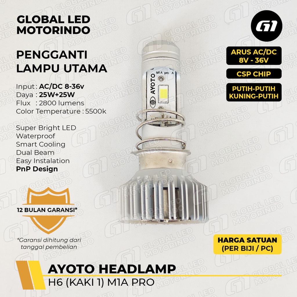 [AYOTO] LAMPU DEPAN (HEADLAMP)  H6 LED M1A PRO AC DC UNTUK MOTOR MATIC / BEBEK