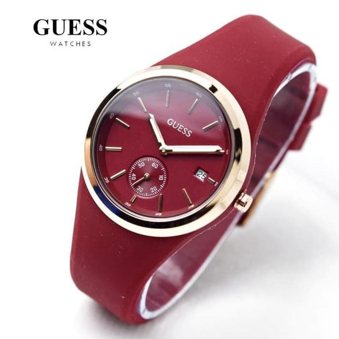 Jam Tangan Wanita Guess Rubber New - Merah