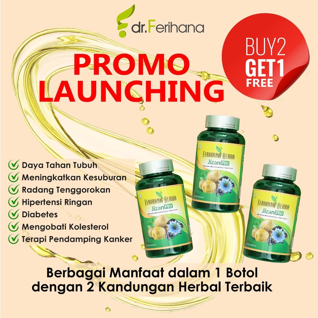 Jizan Pro by Ferihana Herba Merupakan Kapsul Suplemen Kesehatan yang mampu Meningkatkan Daya Tahan Tubuh bahkan Kesuburan dan juga bisa untuk Mengatasi Radang Tenggorokan, Hipertensi, Diabetes, Kolesterol, Terapi Pendaping Kanker BPOM