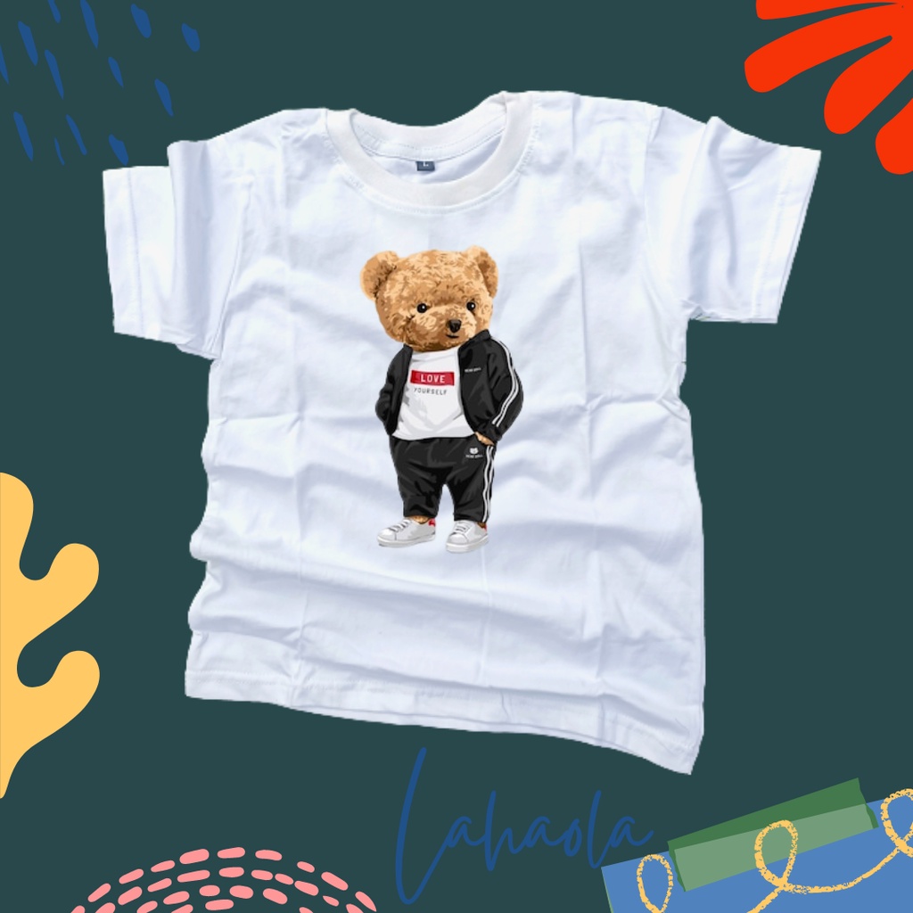 Kaos anak motif beruang bear putih 0-7 tahun katun