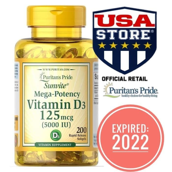 DISKON -  PURITAN'S PRIDE VITAMIN D3 5000 IU 200 SOFTGELS, PURITAN